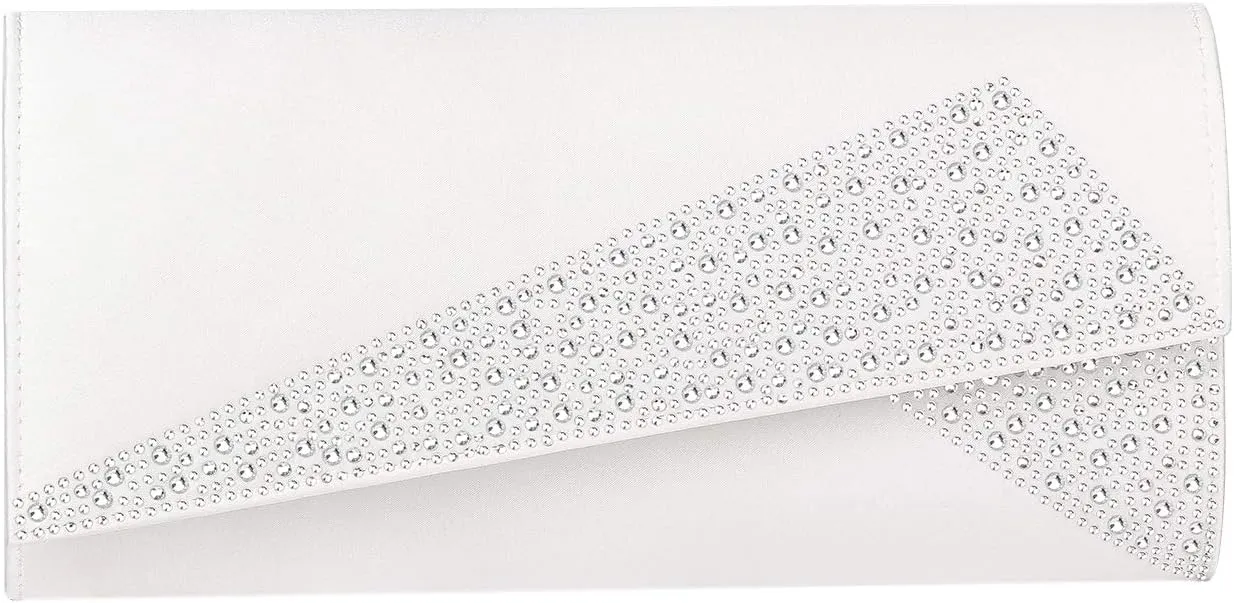 Women Satin Rhinestones Evening Bags Prom Bridal Clutch Purse Cross Body With Detachable Chain Strap