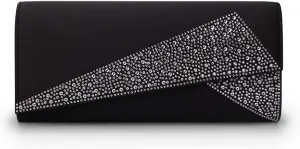 Women Satin Rhinestones Evening Bags Prom Bridal Clutch Purse Cross Body With Detachable Chain Strap