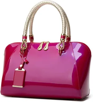 Women Shiny Patent Shell Handbag Leather Top Handle Purse Classic Shoulder Satchel Glossy Crossbody Bag Christmas Bag