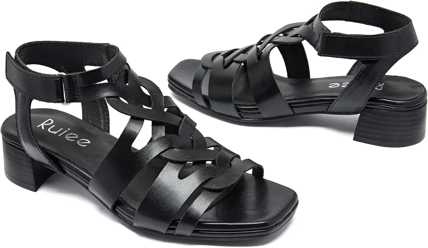 Women's Chunky Heeled Sandals - Block Low Heels Ankle Strap Square Open Toe Dressy Sandals for Women.