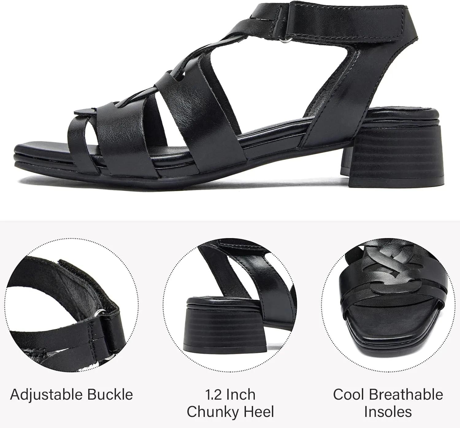 Women's Chunky Heeled Sandals - Block Low Heels Ankle Strap Square Open Toe Dressy Sandals for Women.