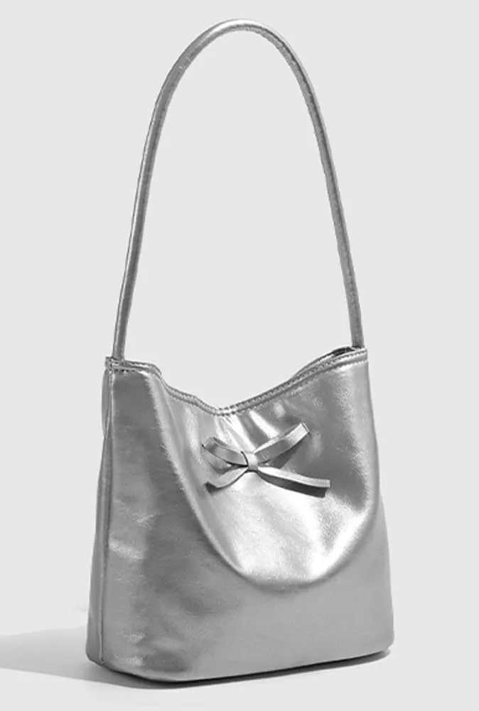 Women's PU Leather Bow Bucket Vintage Tote Underarm Bag for Daily Life Trendy Sling bags