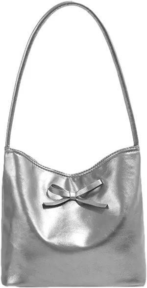 Women's PU Leather Bow Bucket Vintage Tote Underarm Bag for Daily Life Trendy Sling bags