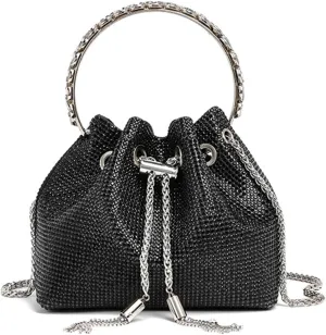 Women's Rhinestone Bucket Bag Evening Full Diamonds Clutch Purse Sparkly Glitter Handbag Crossbody Bag for Formal Wedding