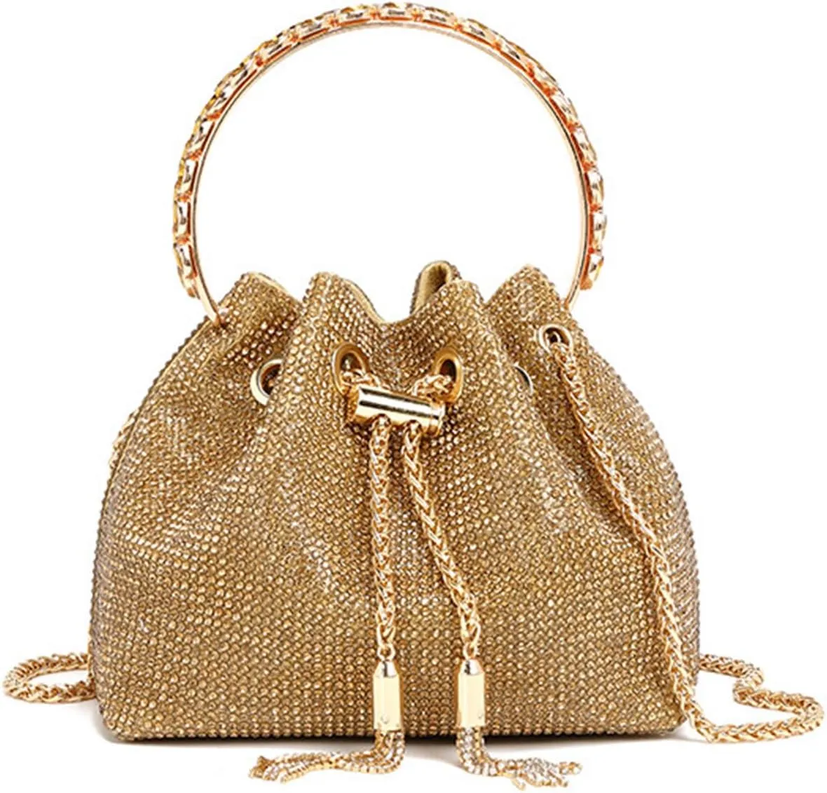Women's Rhinestone Bucket Bag Evening Full Diamonds Clutch Purse Sparkly Glitter Handbag Crossbody Bag for Formal Wedding