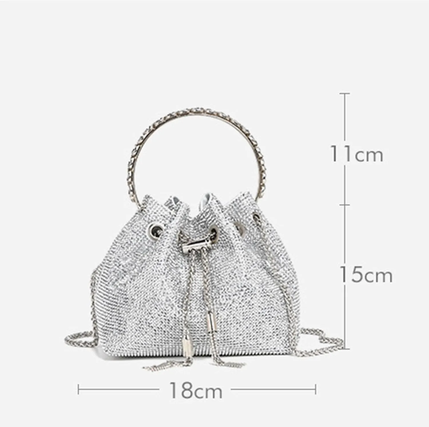Women's Rhinestone Bucket Bag Evening Full Diamonds Clutch Purse Sparkly Glitter Handbag Crossbody Bag for Formal Wedding