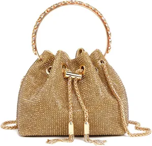 Women's Rhinestone Bucket Bag Evening Full Diamonds Clutch Purse Sparkly Glitter Handbag Crossbody Bag for Formal Wedding