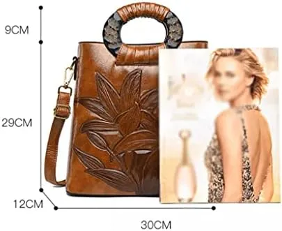 Women's Shoulder Bags Vintage Embossed Handbags Women's Large Capacity Chinese Handbags (B 30cm 12cm 29cm)
