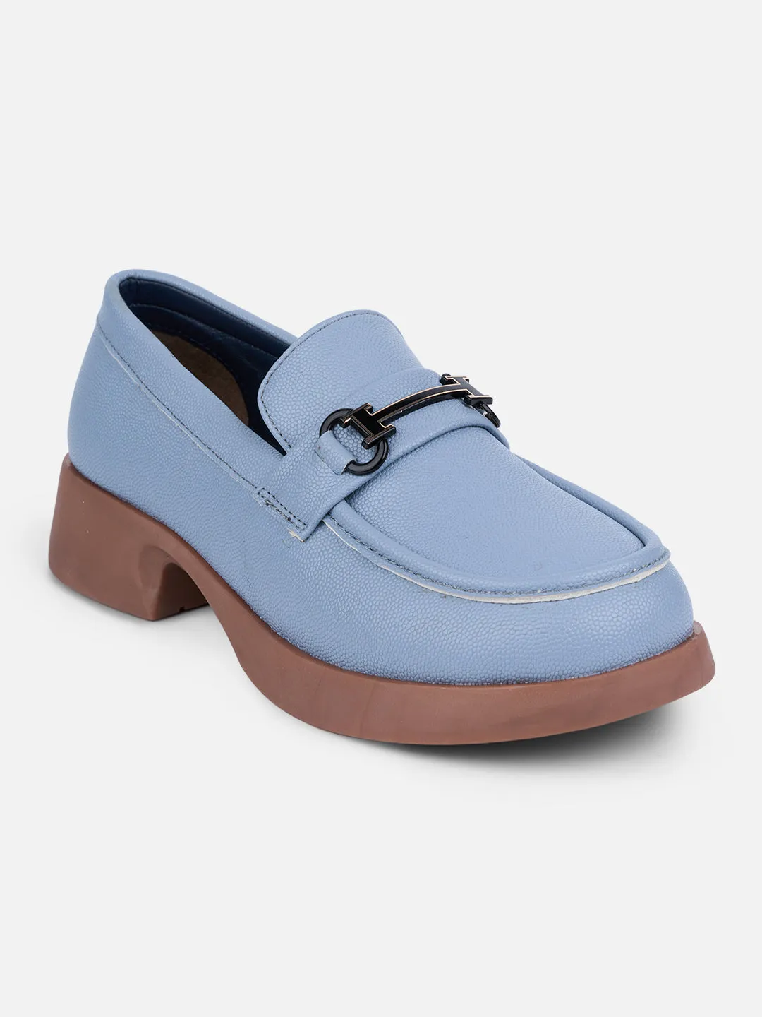 Women's Sky Blue Block Heel Slip On (IU2004)