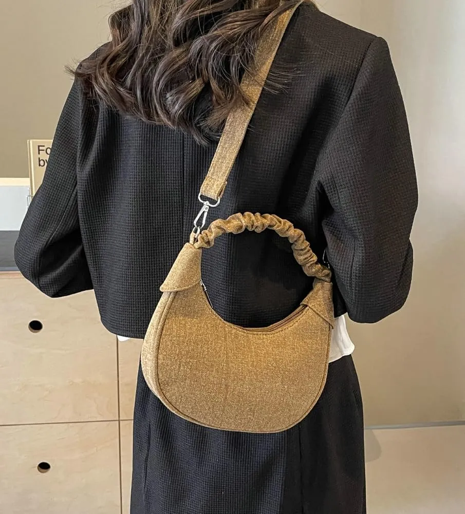 Womens Vintage Crescent Shoulder Crossbody Bags Washed Denim Dumpling Tote Small Purse Handbags Satchel 2024