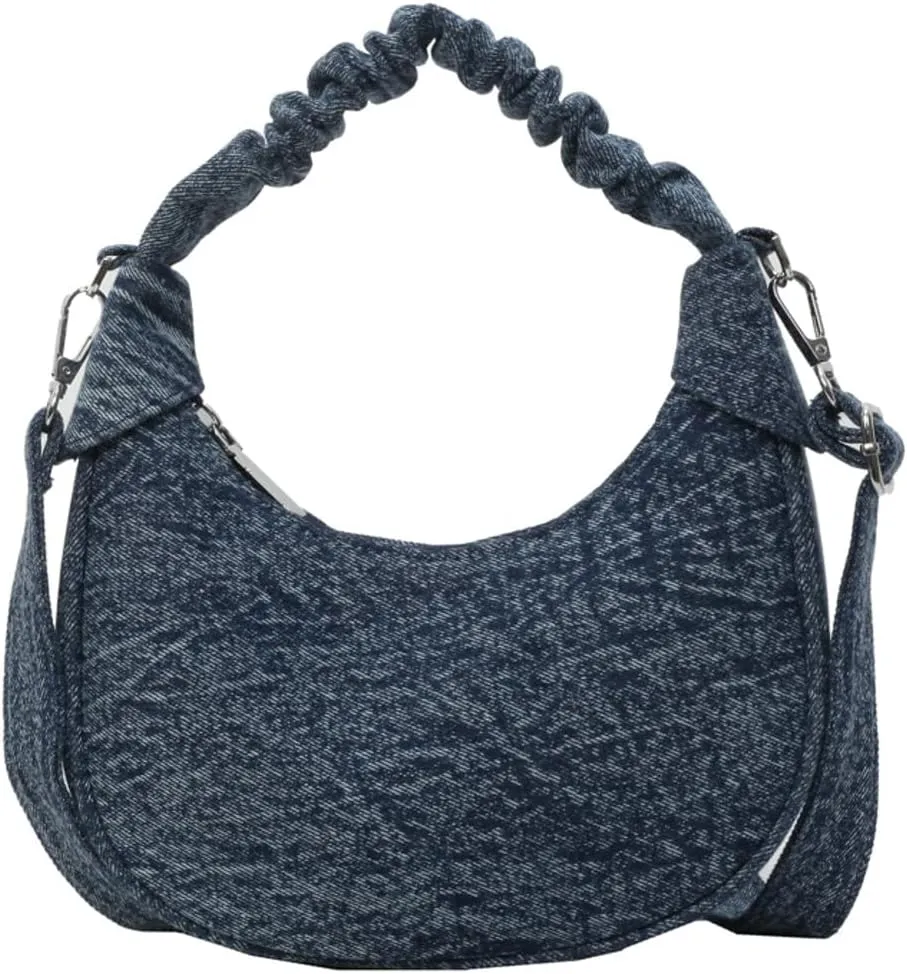 Womens Vintage Crescent Shoulder Crossbody Bags Washed Denim Dumpling Tote Small Purse Handbags Satchel 2024