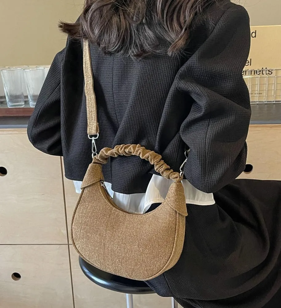 Womens Vintage Crescent Shoulder Crossbody Bags Washed Denim Dumpling Tote Small Purse Handbags Satchel 2024