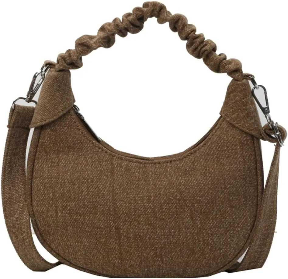 Womens Vintage Crescent Shoulder Crossbody Bags Washed Denim Dumpling Tote Small Purse Handbags Satchel 2024