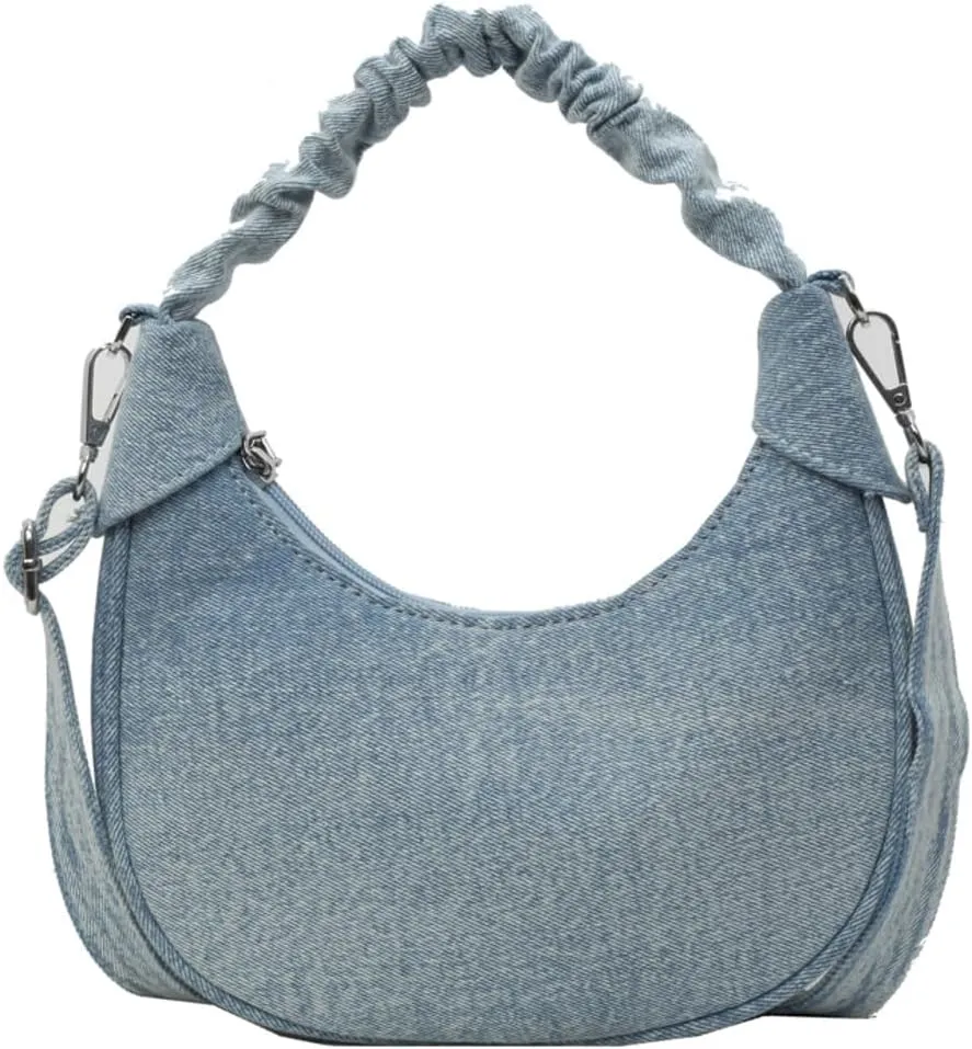 Womens Vintage Crescent Shoulder Crossbody Bags Washed Denim Dumpling Tote Small Purse Handbags Satchel 2024