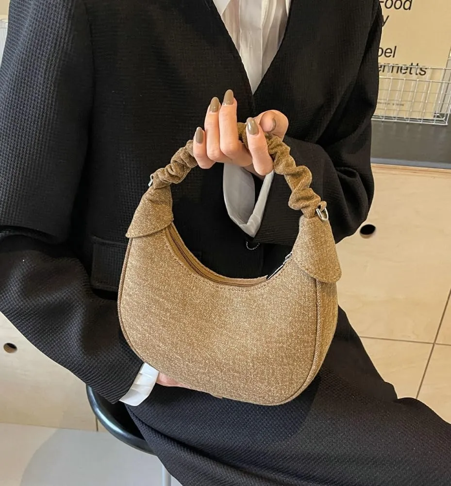 Womens Vintage Crescent Shoulder Crossbody Bags Washed Denim Dumpling Tote Small Purse Handbags Satchel 2024