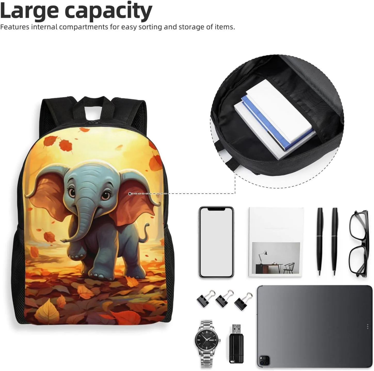 Xerial Cute Elephant Backpack Waterproof Anti Theft Durable Light Laptop Bag Backpacks For Women Men Travel Gym Backpack