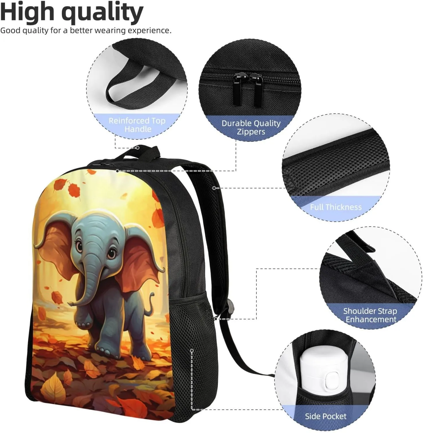 Xerial Cute Elephant Backpack Waterproof Anti Theft Durable Light Laptop Bag Backpacks For Women Men Travel Gym Backpack