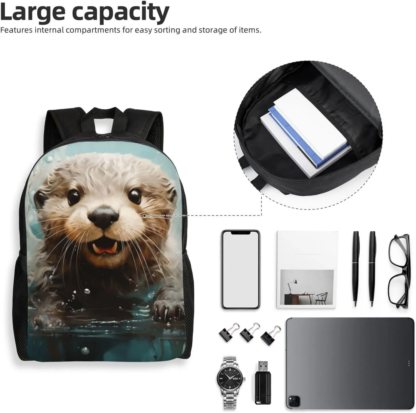 Xerial Cute Otter Backpack Waterproof Anti Theft Durable Light Laptop Bag Backpacks For Women Men Travel Gym Backpack