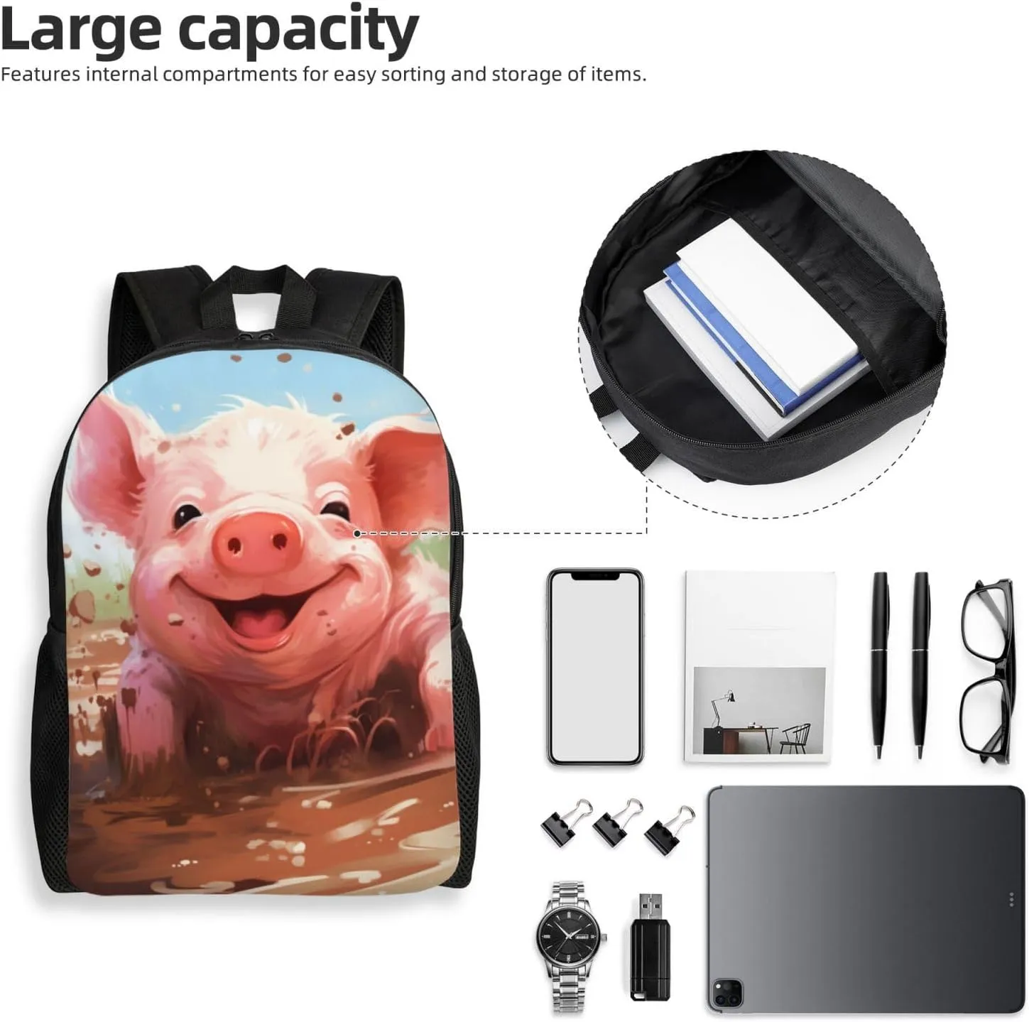 Xerial Cute Pig Backpack Waterproof Anti Theft Durable Light Laptop Bag Backpacks For Women Men Travel Gym Backpack