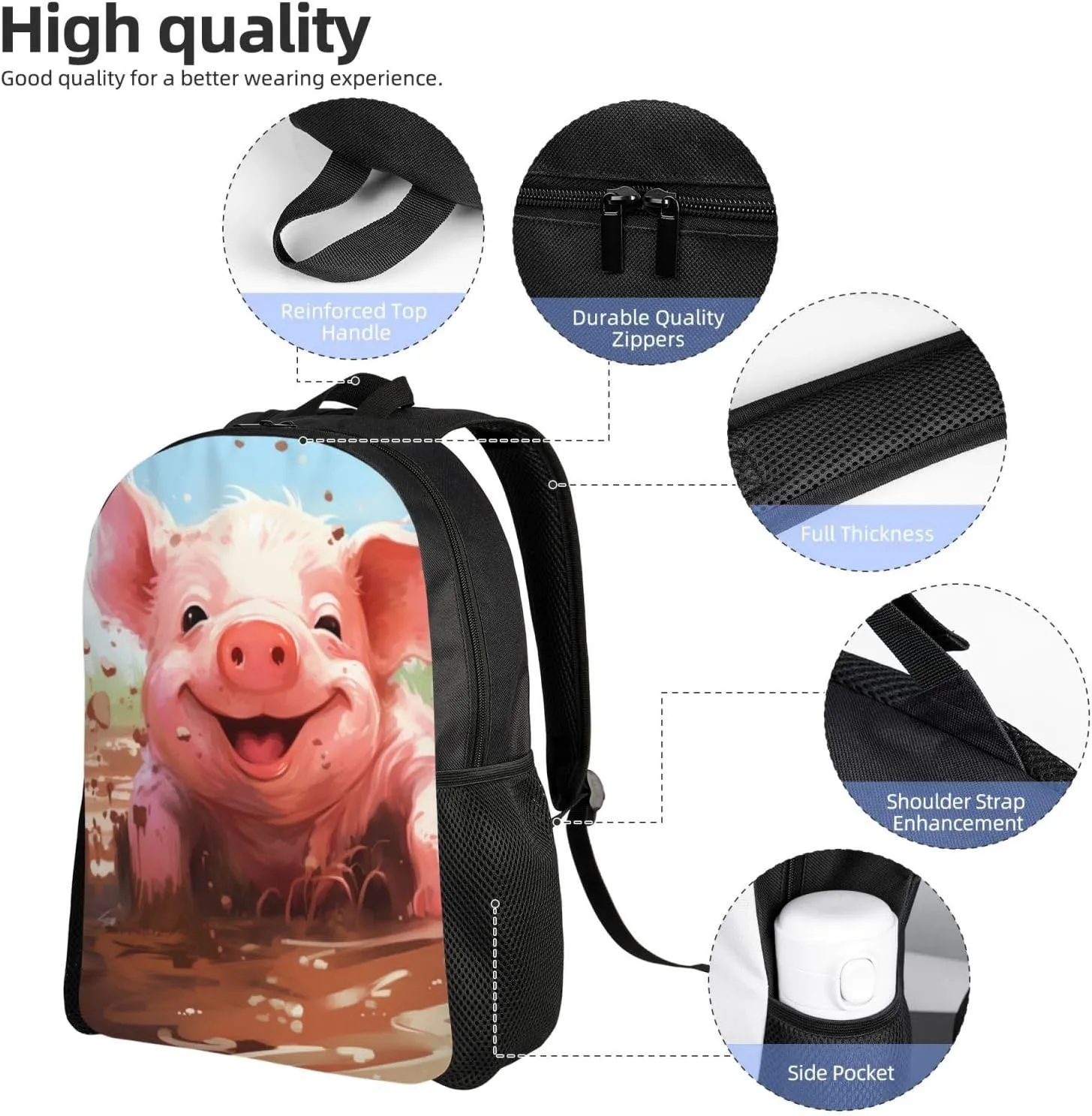 Xerial Cute Pig Backpack Waterproof Anti Theft Durable Light Laptop Bag Backpacks For Women Men Travel Gym Backpack