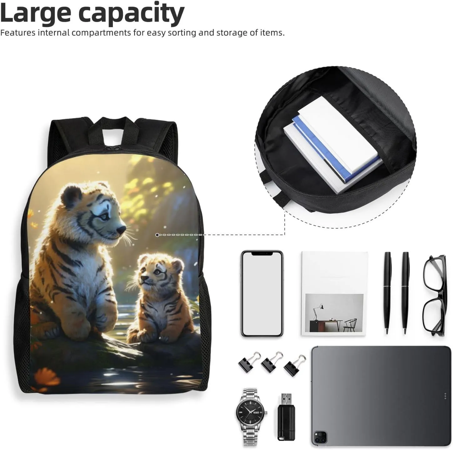 Xerial Cute Tiger Backpack Waterproof Anti Theft Durable Light Laptop Bag Backpacks For Women Men Travel Gym Backpack