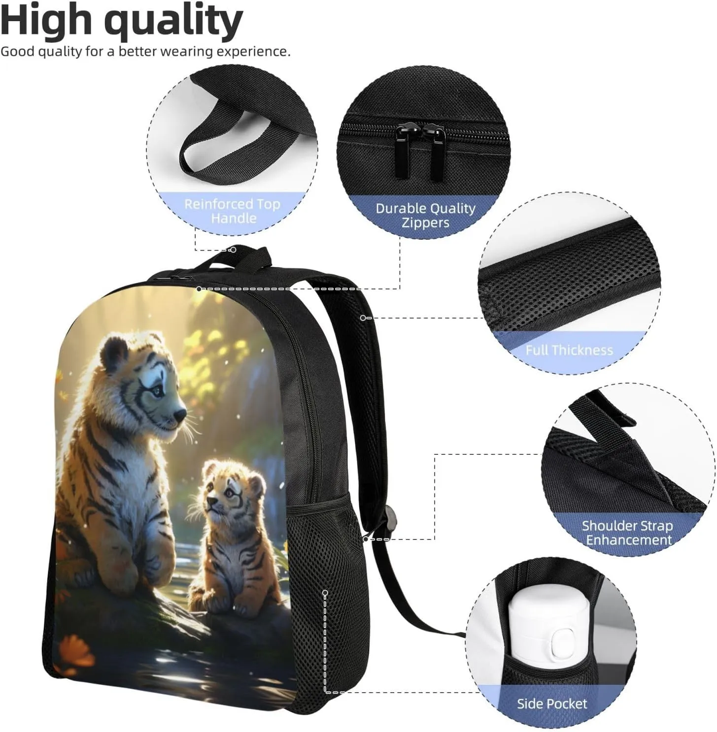 Xerial Cute Tiger Backpack Waterproof Anti Theft Durable Light Laptop Bag Backpacks For Women Men Travel Gym Backpack