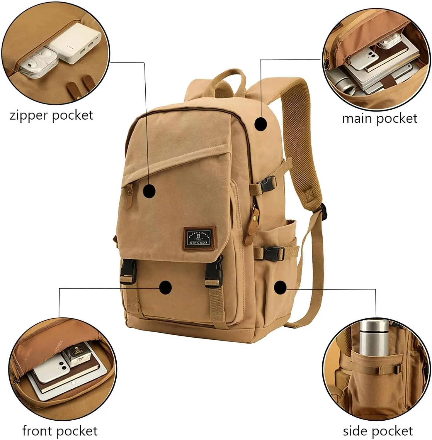 XINCADA 15.6 inch Canvas Laptop Backpack Waterproof Fashion Durable Travel backpacks Rucksack for Men&Women Backpack