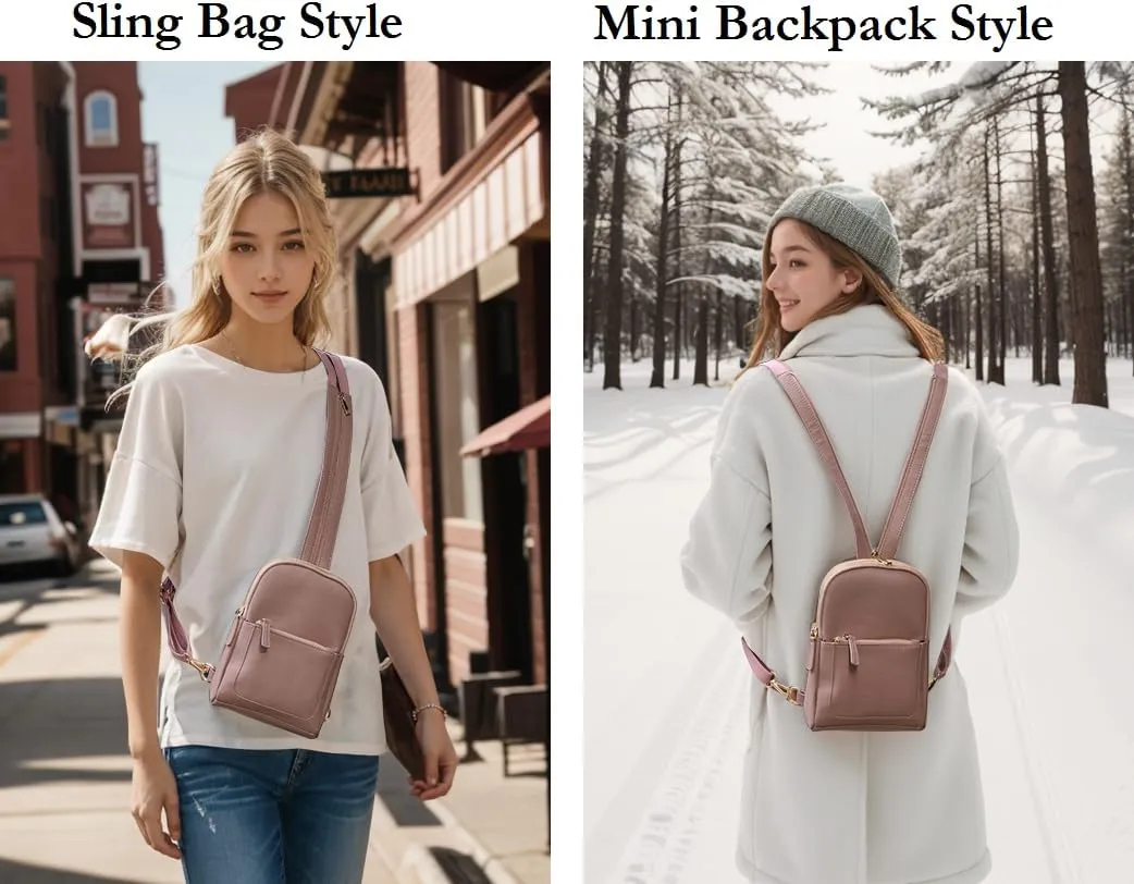 YALUXE Sling Bags for Women Leather Crossbody Bag Trendy Crossover Chest Bag with Convertible Zipperable Strap
