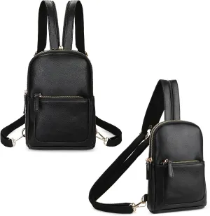 YALUXE Sling Bags for Women Leather Crossbody Bag Trendy Crossover Chest Bag with Convertible Zipperable Strap