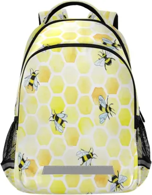 Yellow Bees Honeycomb Backpack Laptop Backpacks Book Bags Water Resistant Daypack Durable College Shoulder Bag Sports Travel Day Pack