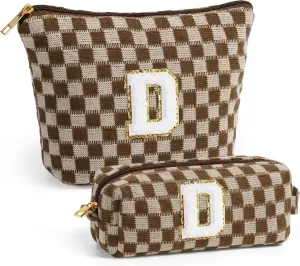 YOOLIFE Sister Gifts - Unique Birthday Gifts, Cute Initial Makeup Bag Travel Bag Girl Brown