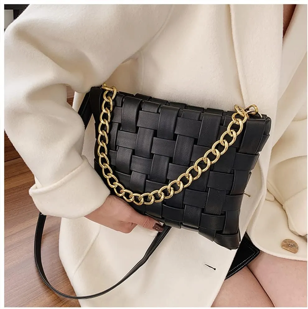 YP Woven Crossbody Bags for Women Shoulder Purses Soft Pu Leather Crossbody Handbags with Chain Strap
