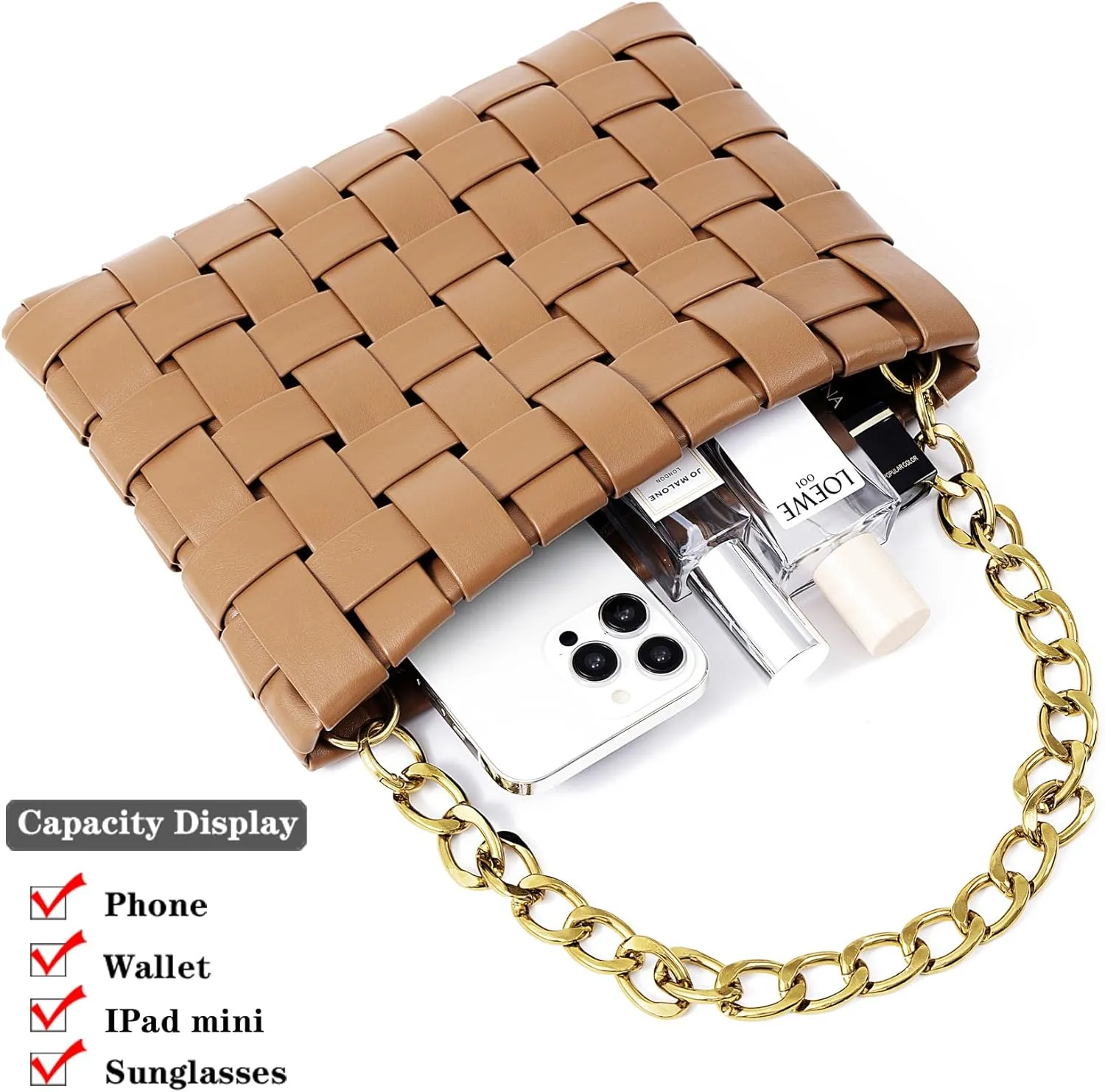 YP Woven Crossbody Bags for Women Shoulder Purses Soft Pu Leather Crossbody Handbags with Chain Strap