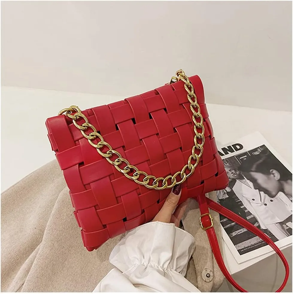 YP Woven Crossbody Bags for Women Shoulder Purses Soft Pu Leather Crossbody Handbags with Chain Strap