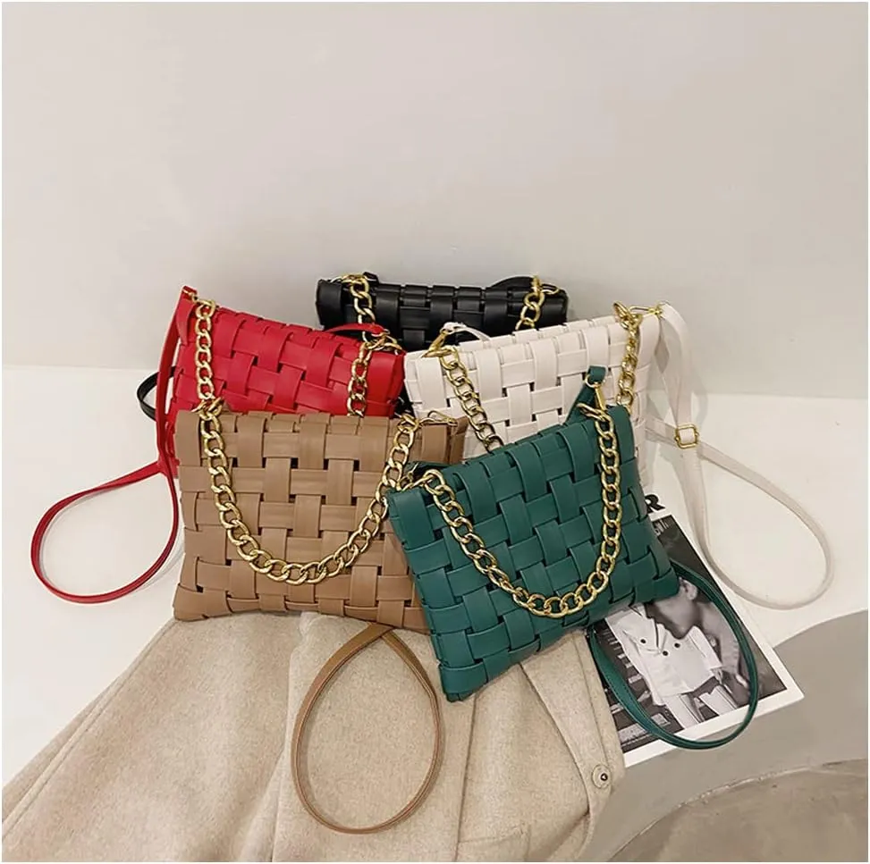 YP Woven Crossbody Bags for Women Shoulder Purses Soft Pu Leather Crossbody Handbags with Chain Strap