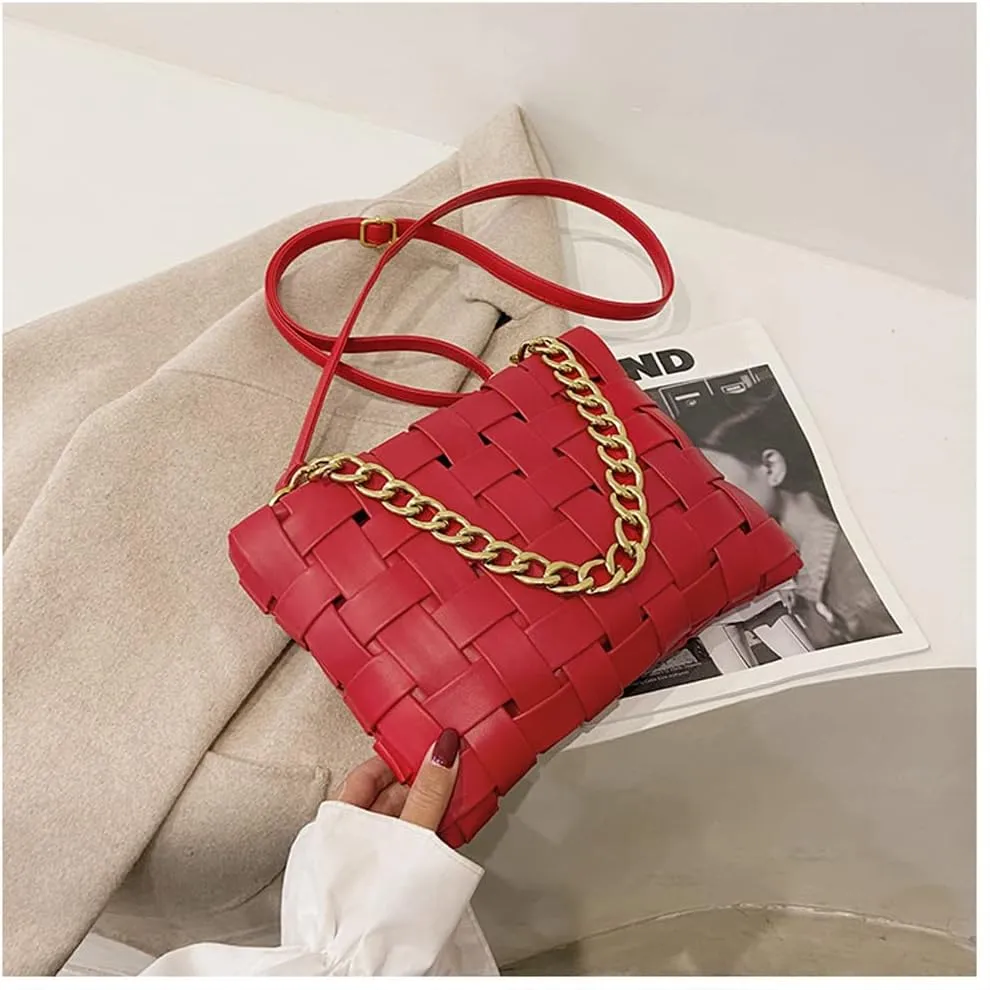YP Woven Crossbody Bags for Women Shoulder Purses Soft Pu Leather Crossbody Handbags with Chain Strap