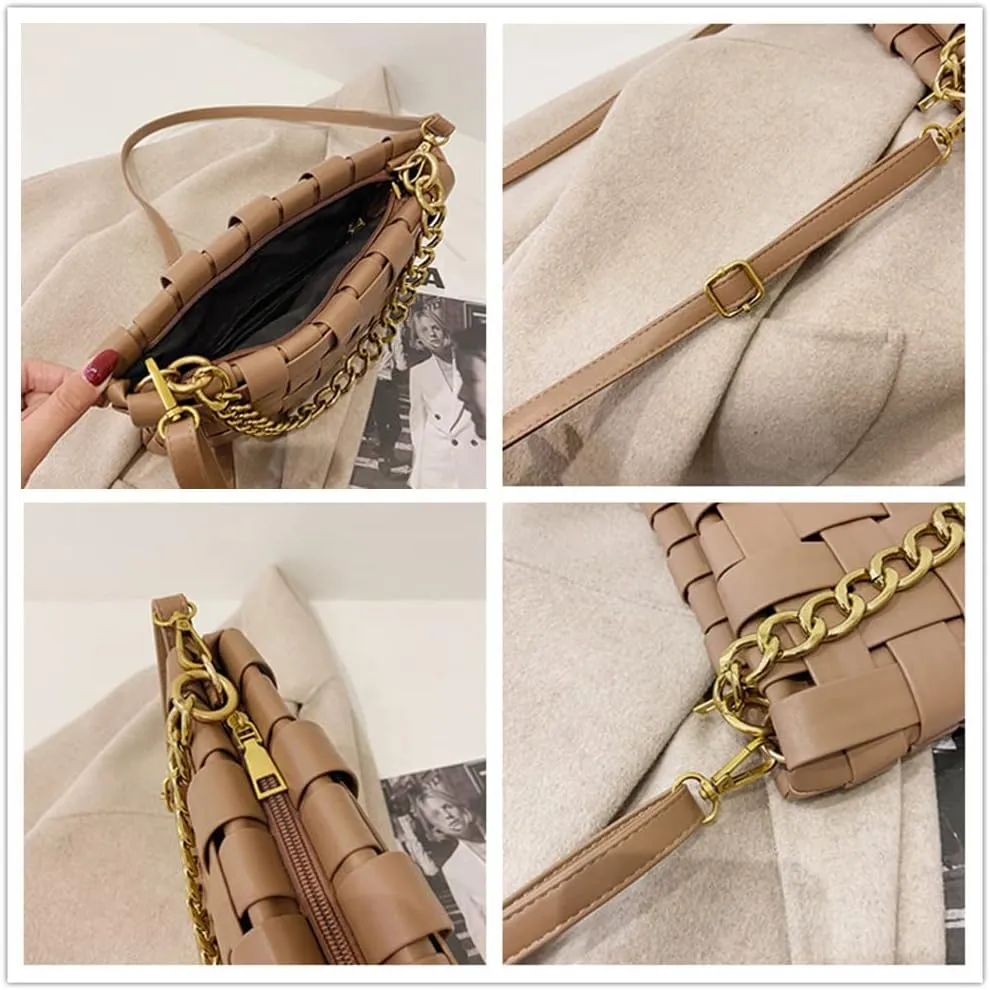 YP Woven Crossbody Bags for Women Shoulder Purses Soft Pu Leather Crossbody Handbags with Chain Strap