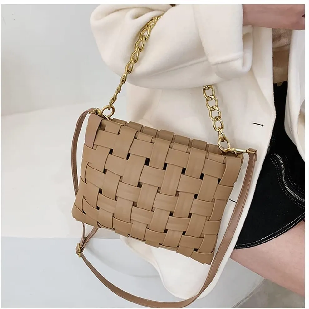YP Woven Crossbody Bags for Women Shoulder Purses Soft Pu Leather Crossbody Handbags with Chain Strap