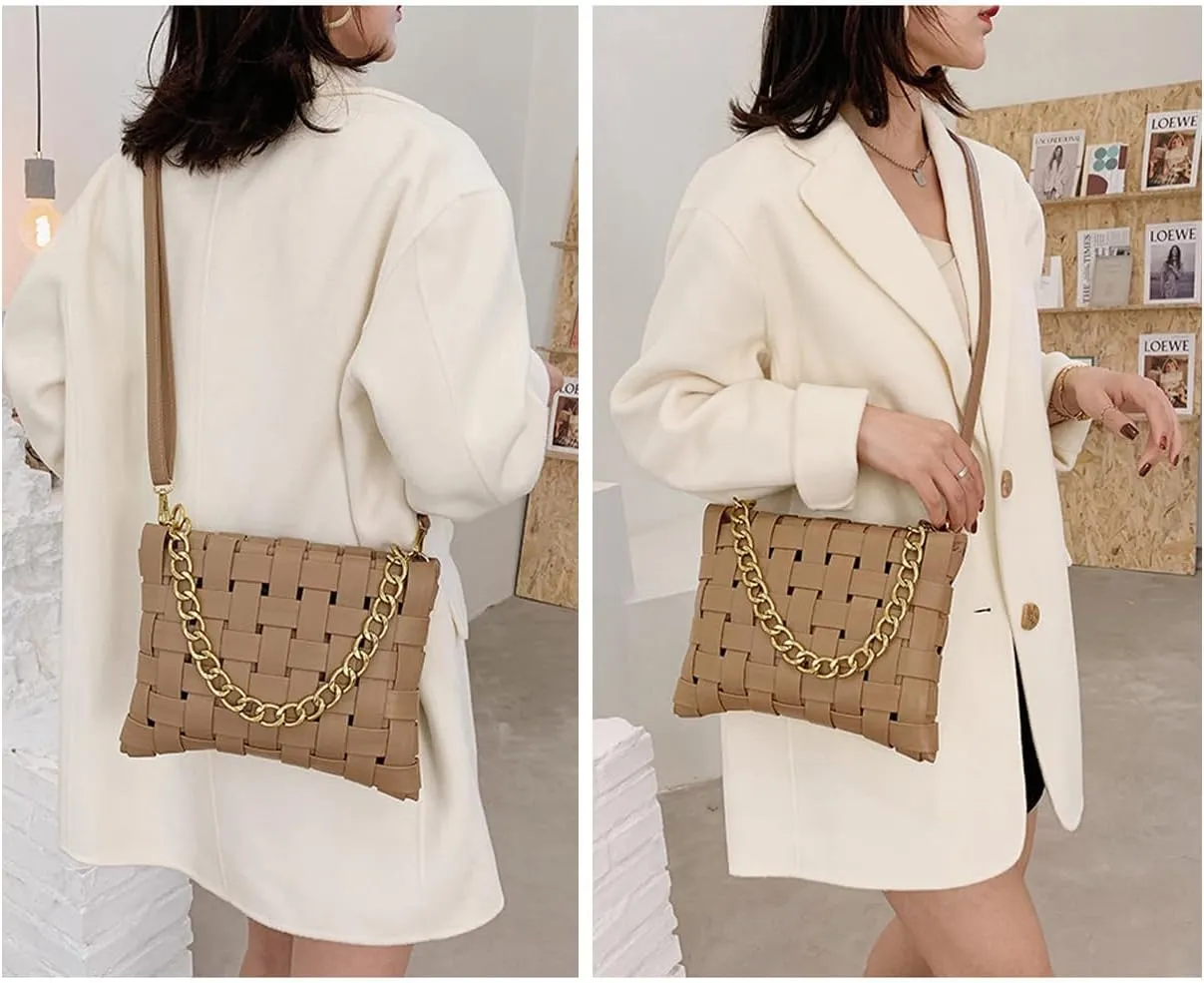 YP Woven Crossbody Bags for Women Shoulder Purses Soft Pu Leather Crossbody Handbags with Chain Strap