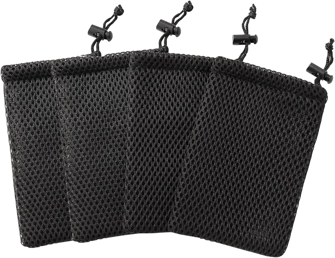 YXQ Nylon Mesh Drawstring Bag, 5 x 3.5 Inch Small Storage Pouch String Bags for Mini Stuff MP3 Charger Earphone Key Travel Kit Organizer for Lipstick Cosmetic Jewelry, Black 4Pcs